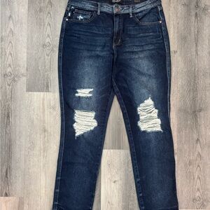 Judy Blue Dark Wash Distressed Straight Leg Jeans